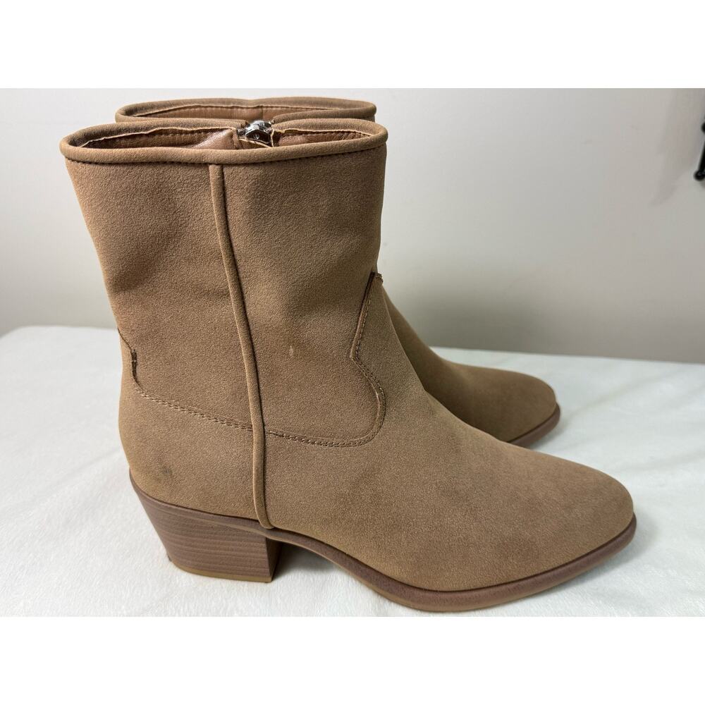 Women's Brown Tan Suede Western Ankle Booties Size 10 Zip